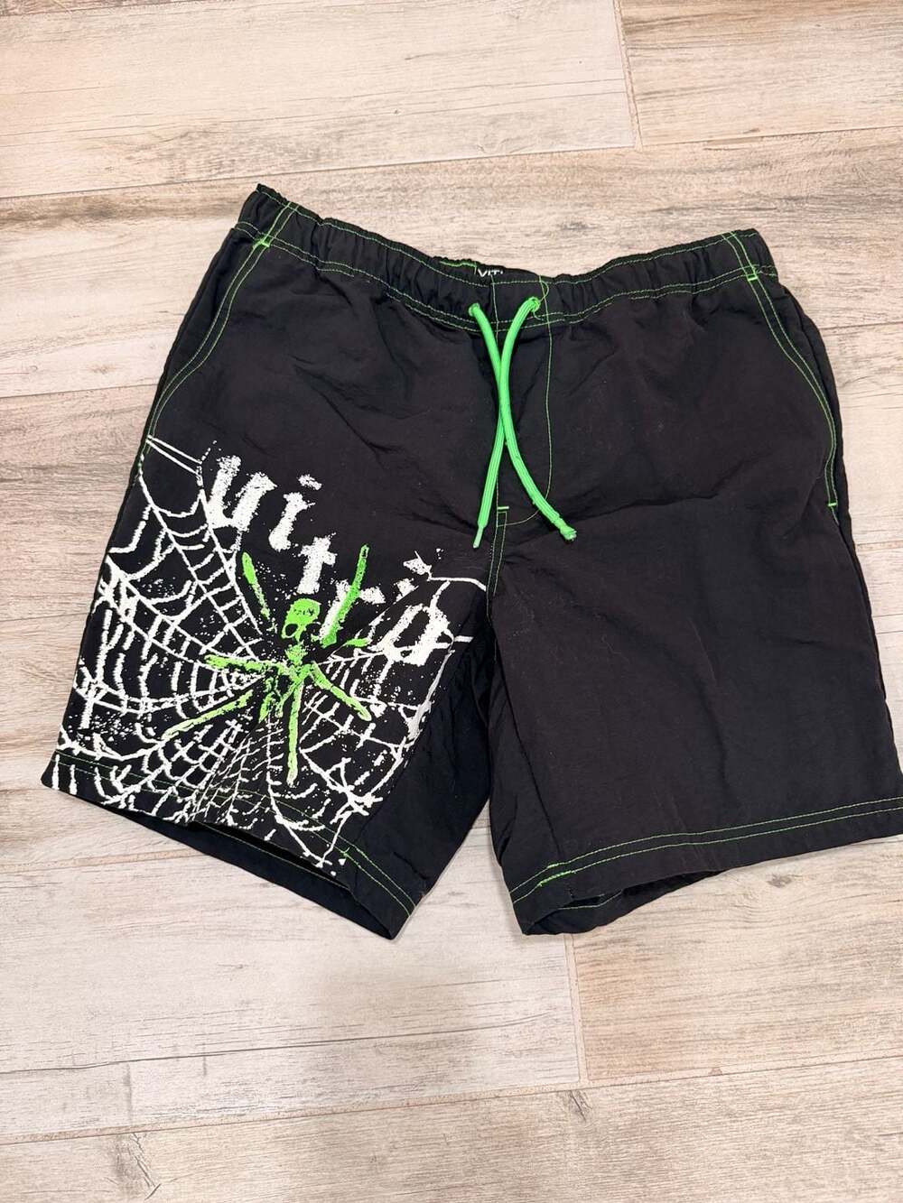Vitriol Fusion Black & Green Spider Web Board Shorts